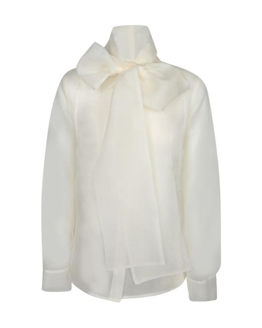 P.A.R.O.S.H. White Bow-Tie Long-Sleeve Blouse