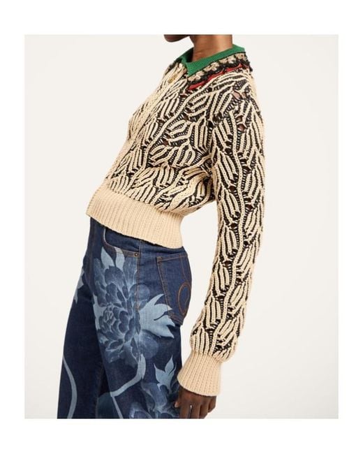 LaDoubleJ Multicolor Patterned Embellished Collar Cardigan