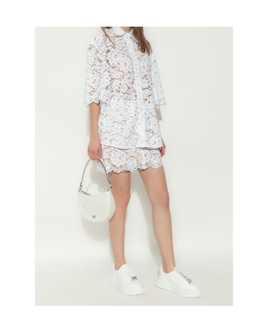 MICHAEL Michael Kors White Studded Corded Floral Lace Mini Skirt