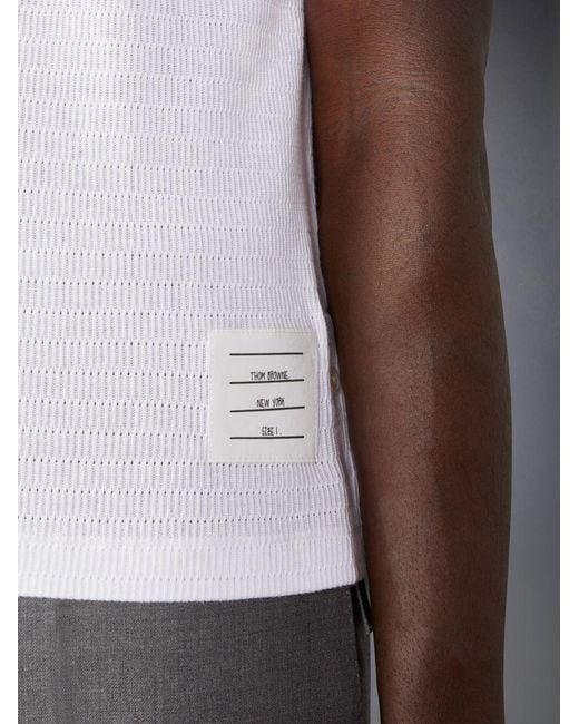 Thom Browne White Pointelle-Knit Crewneck T-Shirt for men