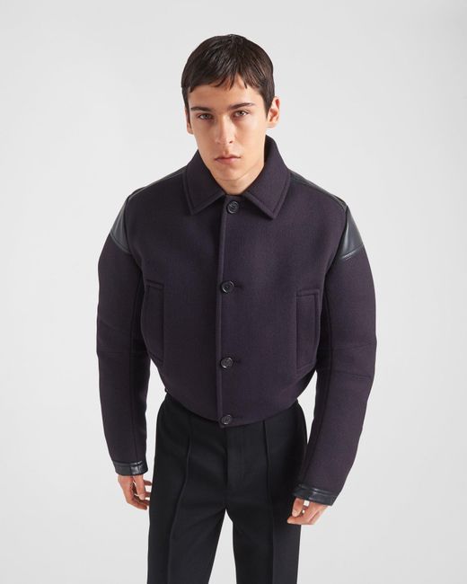 Prada Blue Cropped Wool Blend Down Jacket for men