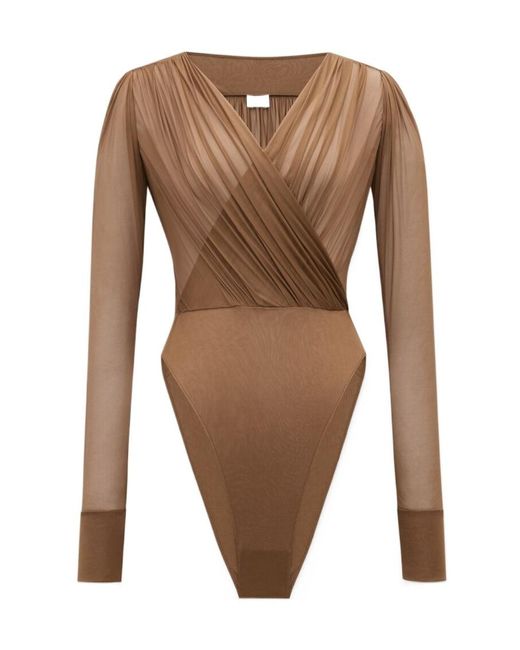 Saint Laurent Brown Wrap Bodysuit