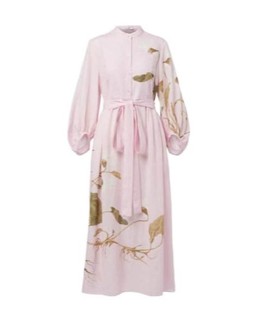 Erdem Pink Printed Linen Midi Dress