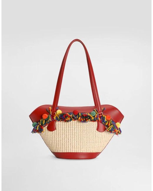 Dolce & Gabbana Red Raffia Coffa Capri Bag