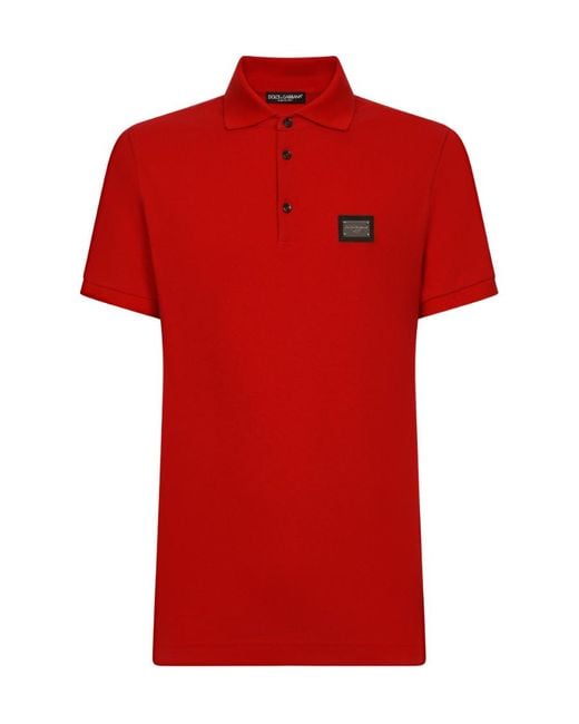 Dolce & Gabbana Red Cotton Piqué Polo-Shirt With Branded Tag for men