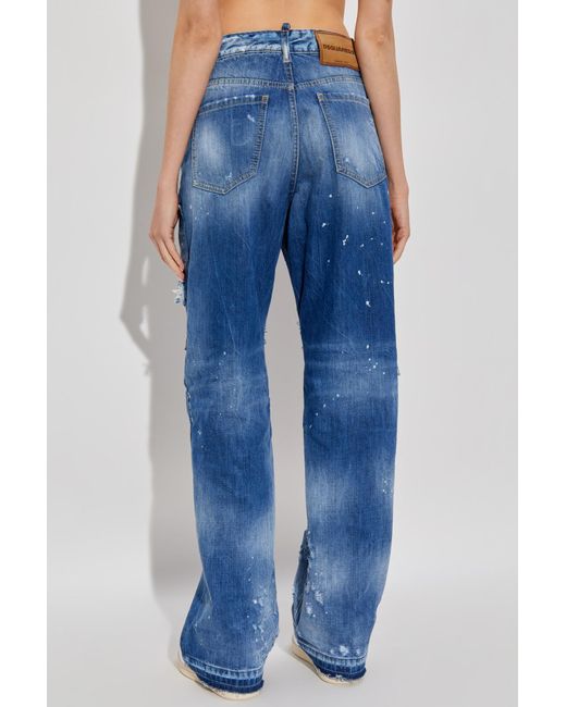 DSquared² Blue Distressed Straight-Leg Jeans