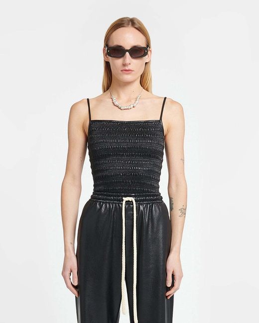 Nanushka Black Ruched Square-Neck Top