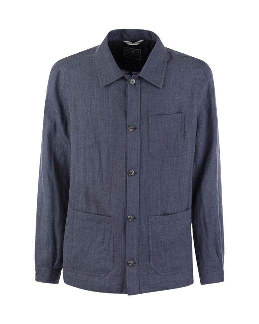 Fedeli Blue Bristol Linen Jacket for men