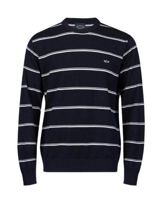 Paul & Shark Blue Round-Neck Striped Pullover for men