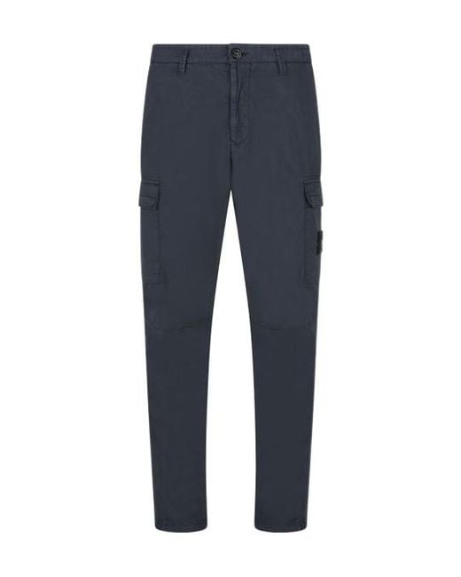 Stone Island Blue Logo Patch Straight-Leg Trousers for men