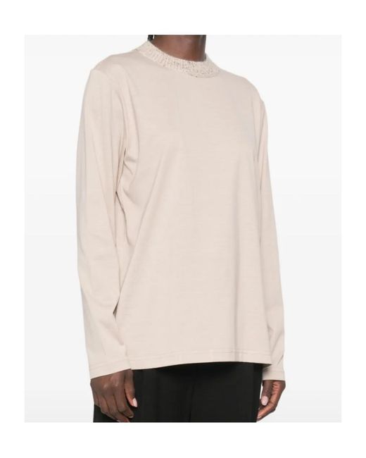 Fabiana Filippi Natural Ribbed-Collar T-Shirt