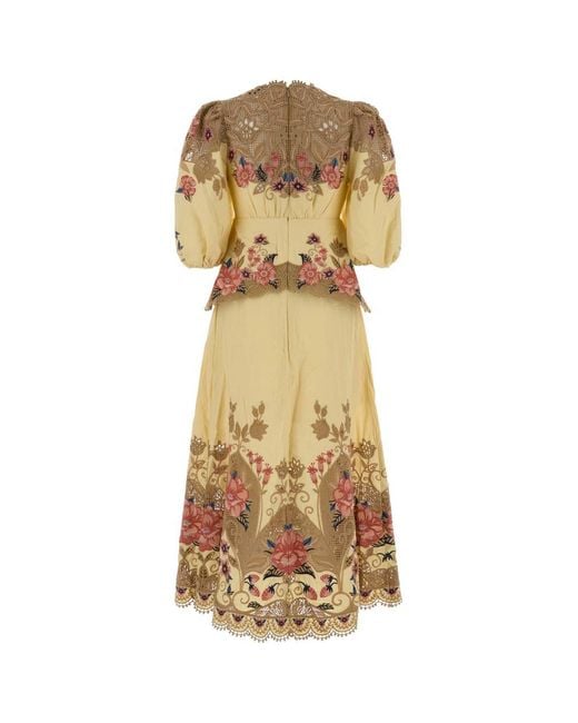 Farm Rio Metallic Floral-Embroidered V-Neck Midi Dress