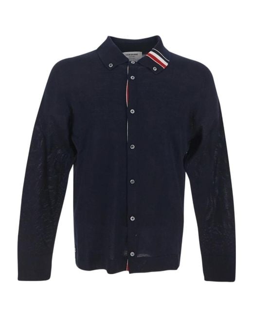 Thom Browne Blue Contrasting Stripe-Trim Knit Cardigan for men