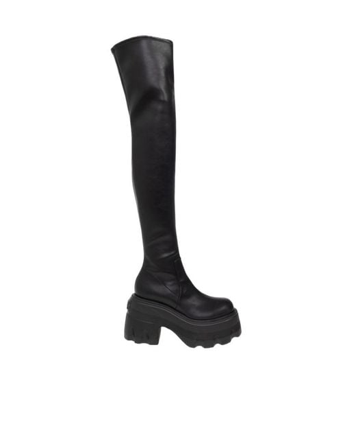Casadei Black Round-Toe Thigh-High Platform Boots