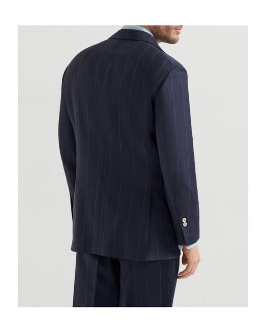 Brunello Cucinelli Blue Virgin Wool Chalk Stripe Tailor Blazer for men