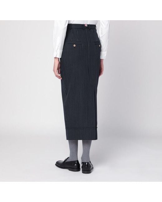 Thom Browne Blue Pinstriped Pencil Midi Skirt
