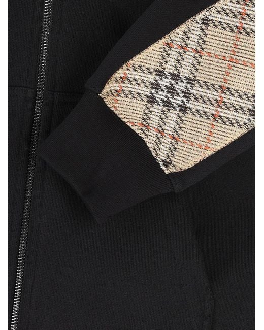 Burberry Black Checked Zip-Up Drawstring Hoodie for men
