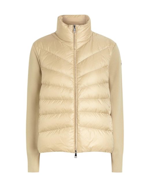 Moncler Natural Quilted Shell And Wool-Knit Cardigan