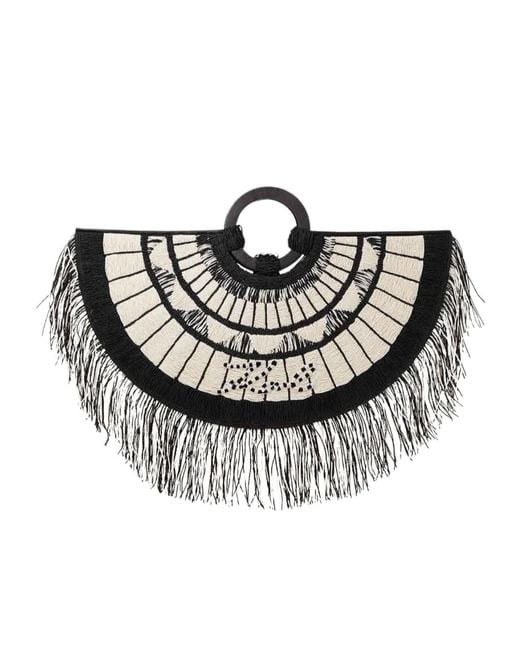 Karl Lagerfeld White Fringe-Trimmed Embroidered Tote Bag
