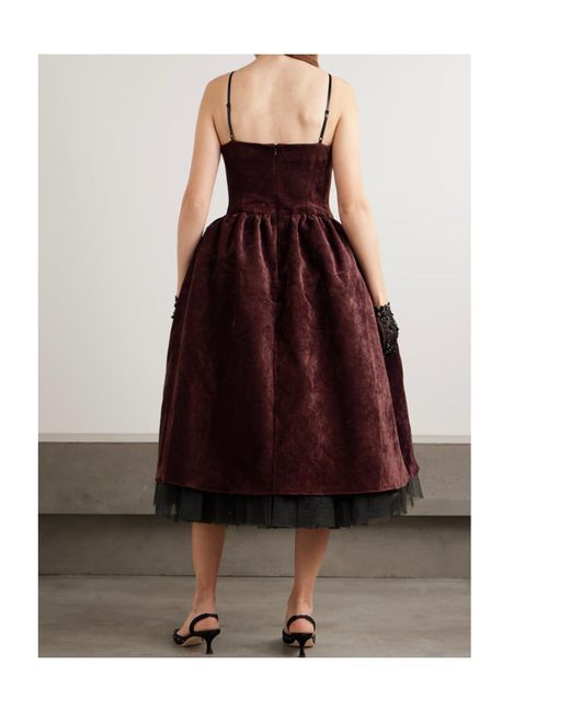 ShuShu/Tong Purple Bow-Embellished Crushed-Velvet Midi Dress