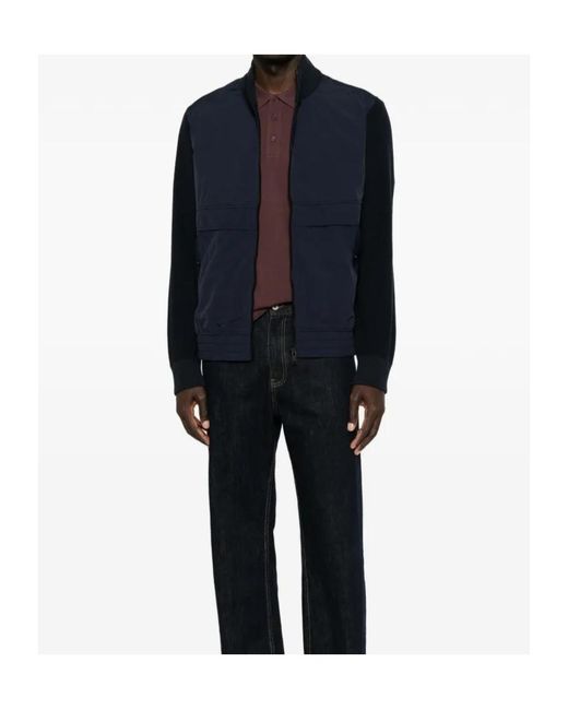 Boss Blue Knitted-Panel Zip-Up Jacket for men