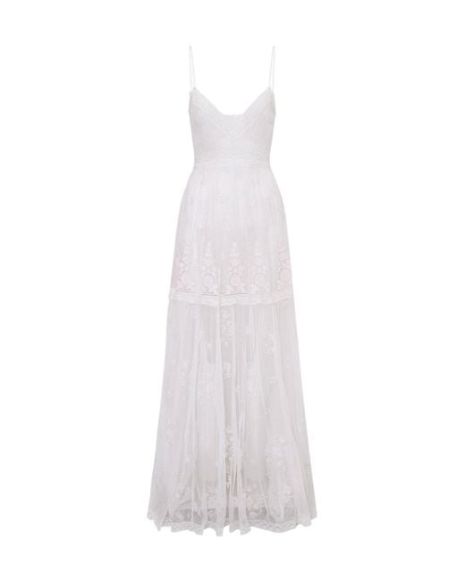 LoveShackFancy White Valmy Embroidered Tulle Dress