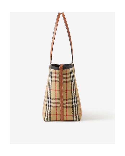 Burberry White London Checked Small Tote Bag