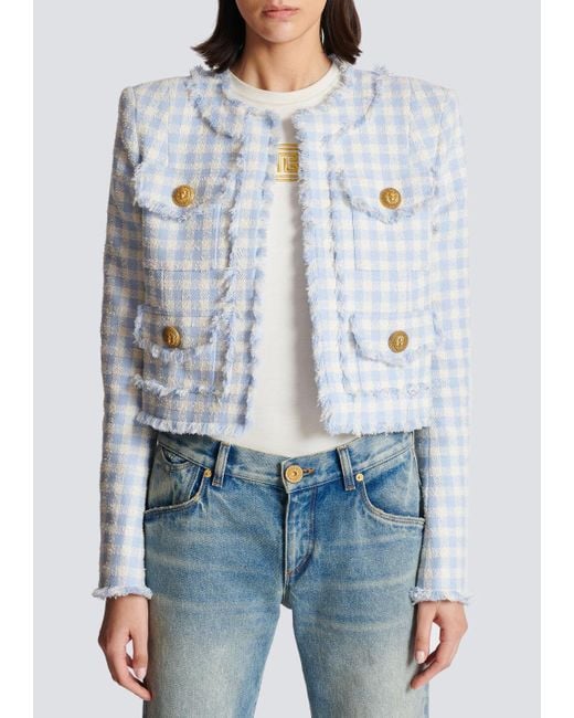 Balmain Blue Tweed Embossed Jacket