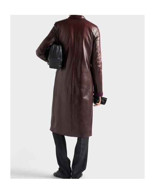 Prada Brown Double-Breasted Nappa Leather Coat for men