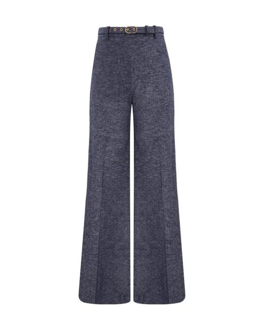 Zimmermann Blue Hypnotic Belted Flared Trousers