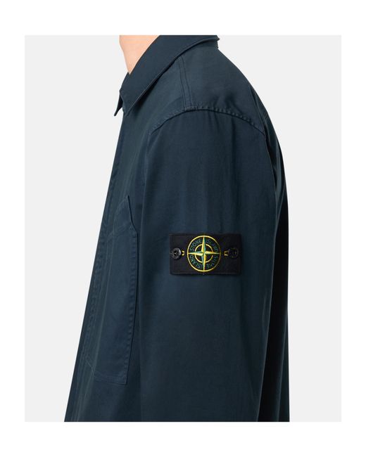 Stone Island Blue Overshirt With Chest Pocket And Two-Way Zip for men