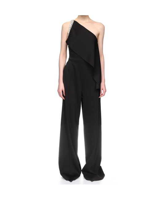 David Koma Black Crystal Claw Embr Detail Draped Jumpsuit