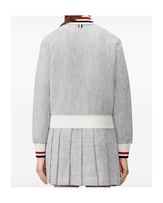 Thom Browne Gray Zip-Up Bomber Jacket