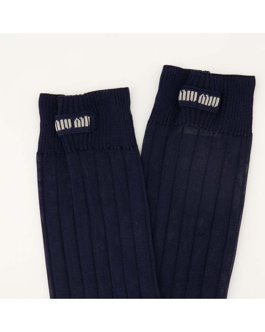 Miu Miu Blue Chaussettes En Soie