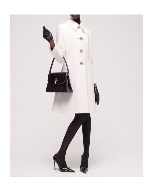 Gucci White Wool Natté Coat With Double G Button