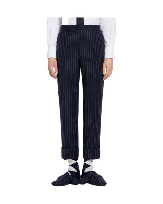 Thom Browne Blue Ground Chalk-Stripe Flannel Trousers for men