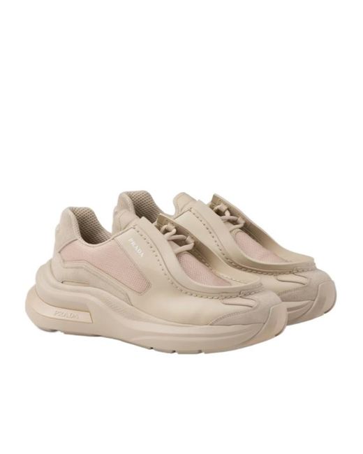 Prada Gray Systeme Brushed Leather Sneakers With Bike Fabric And Suede Elements for men