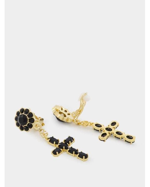Dolce & Gabbana White Cross Drop Clip-On Earrings