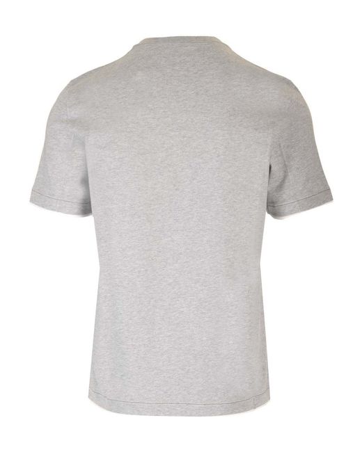 Brunello Cucinelli White Logo Embroidered Layered T-Shirt for men