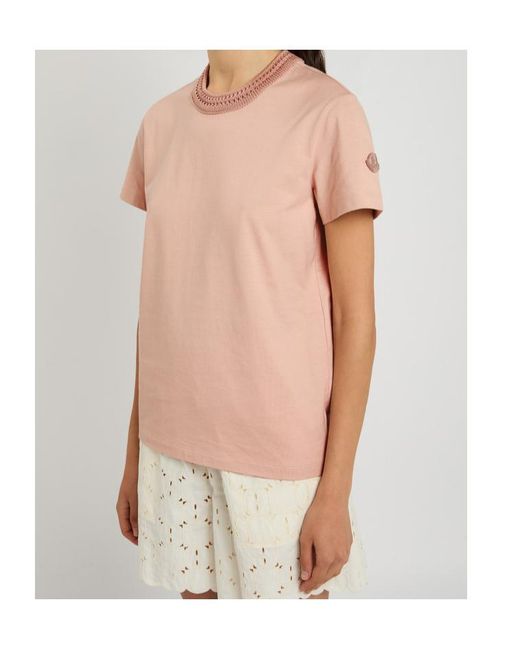 Moncler Pink Woven Crew-Neck Cotton T-Shirt