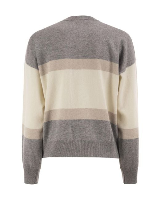 Peserico Gray Striped Crew-Neck Sweater