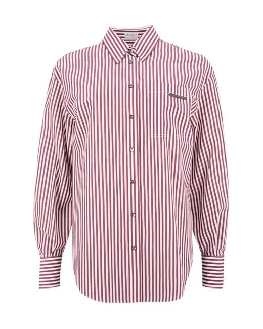 Brunello Cucinelli Pink Long-Sleeved Striped Shirt