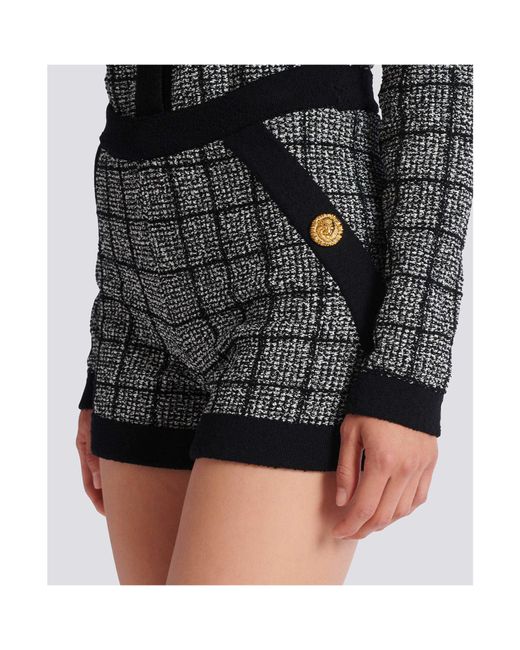 Balmain Gray Checked Tweed Shorts