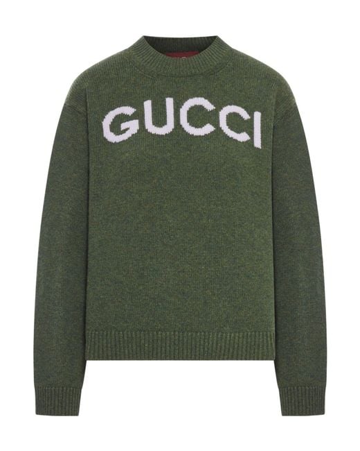 Gucci Green Logo Intarsia-Knit Crewneck Jumper