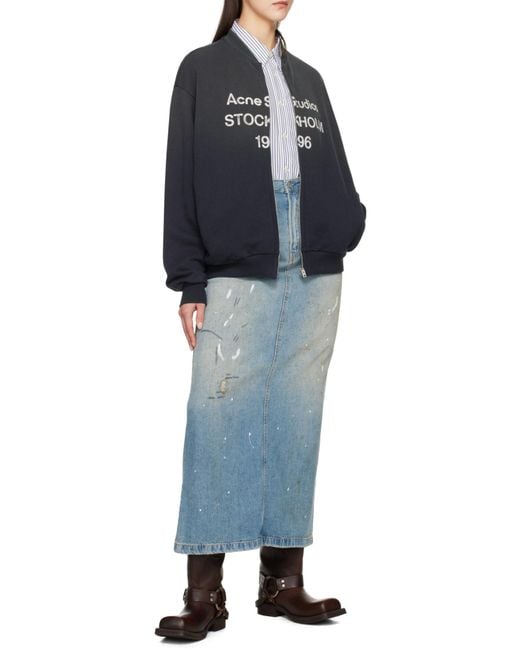 Acne Black Logo Printed Zip-Up Sweatshirt for men