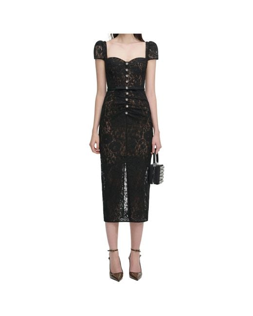 Self-Portrait Black Sweetheart Lace Midi Dress