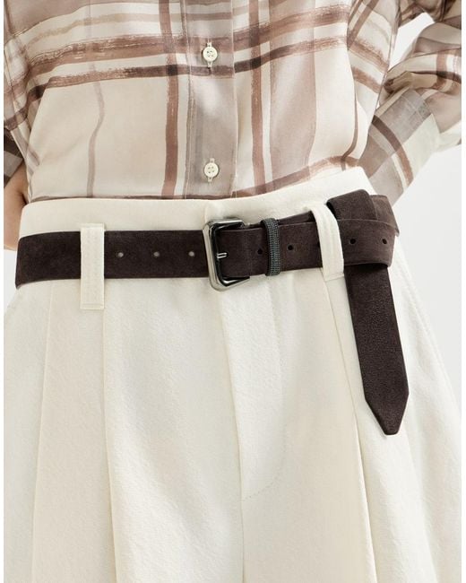 Brunello Cucinelli White Suede Belt With Shiny Loop