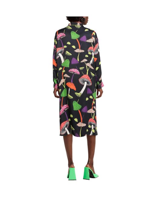 Farm Rio White Multi-Color Satin Shirt Dress