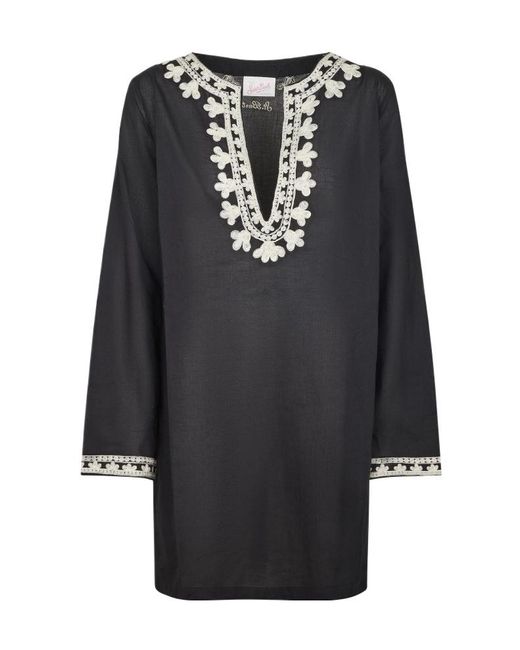 Mc2 Saint Barth Black V-Neck Long-Sleeved Kaftan