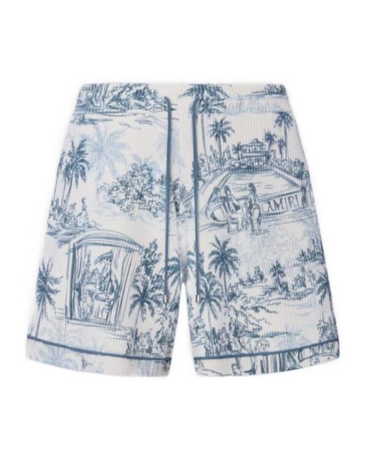 Amiri Blue Chateau Palm Printed Shorts for men